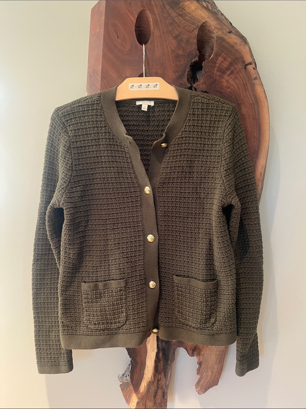 Talbots Women’s Olive Green Knit Gold Button-Front Cardigan Sz S Preppy Heritage